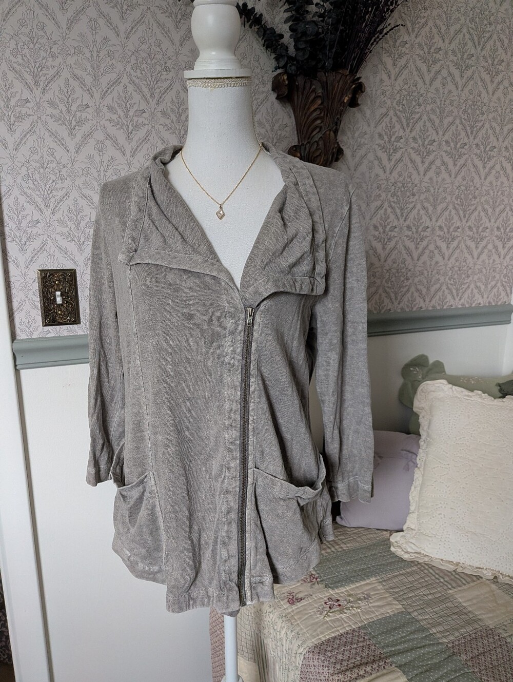 Poetry Hemp Cotton Asymmetrical Zip Draped Jacket UK 12 M